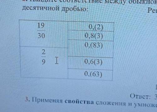 задание: Найдите соответствие между обыкновенной дробью и бесконеч. переодичес. десятичной дробью.​