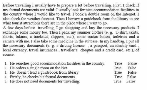 Reading Task 1. Rend the text and circle the sentences True or False.Going on holidays. ​