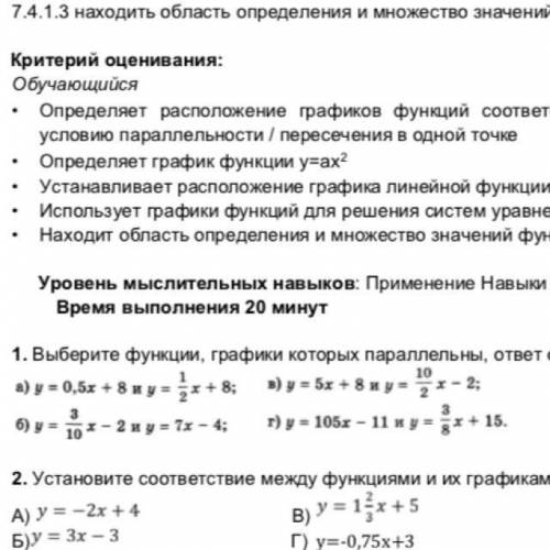 Выберите функции, графики которых параллельны, ответ обоснуйте: