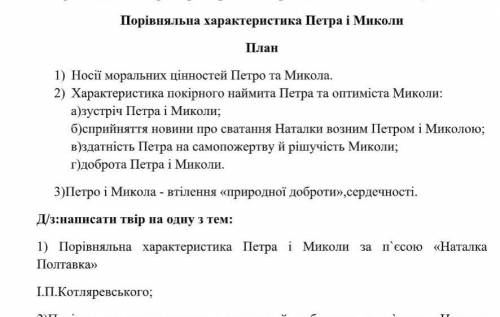 Будьласка зробіть твір за планом на тему:Порівняльна характеристика Петра та Миколи за п'єсою Натал