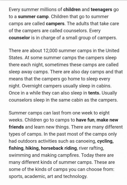 What are campers? …………………………………………………What are counselors?What are sleep away camps?……………………………………………