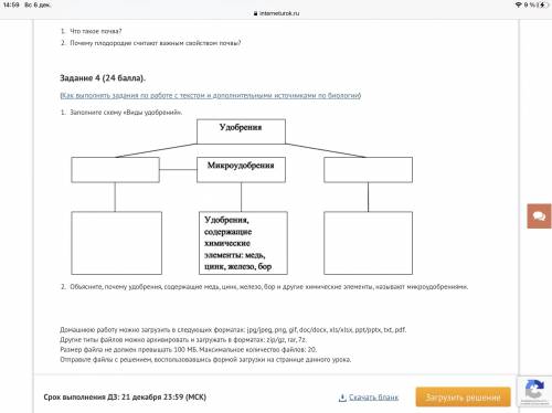 Заполните схему «Виды удобрений».