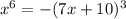 x {}^{6} = - (7x + 10) {}^{3}