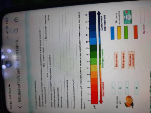 Используя шкалу pH универсального индикатора,проставьте соответсвие растворов среде