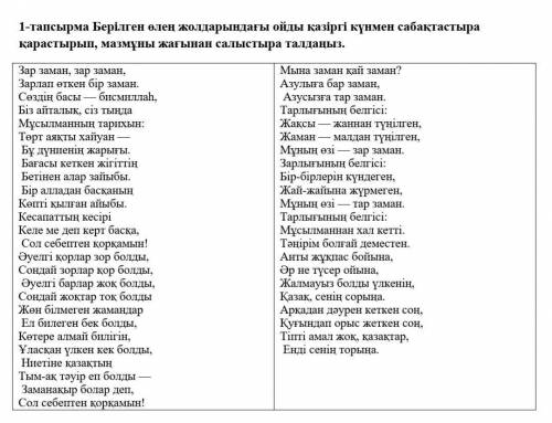 1-тапсырма Берілген өлең жолдарындағы ойды қазіргі күнмен сабақтастыра қарастырып, мазмұны жағынан с