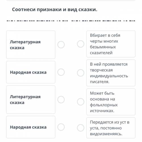 ТЕКСТ ЗАДАНИЯ Соотнеси признаки и вид сказки. Литературная сказка Народная сказка Литературная сказк