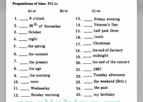 Prepositions of times.Fill in.