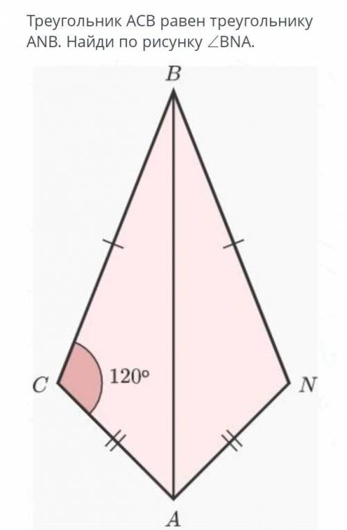 Треугольник ACB равен треугольник ANB. Найти по рисунку угол