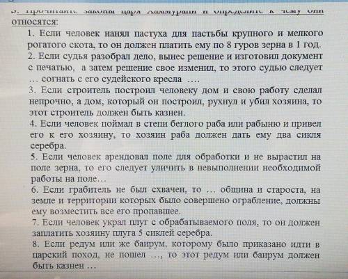 Определите характеристику каждого закона и вписать в колонки соответствующую закону цифру:Закон,отра