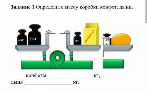 Определите массу коробки конфет, дыни.​