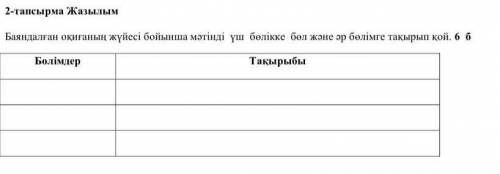 2-тапсырма жазылым баяндалған оқиғаның жүйесі бойынша мәтінді үш бөлікке бөл және әр бөлімге тақырып