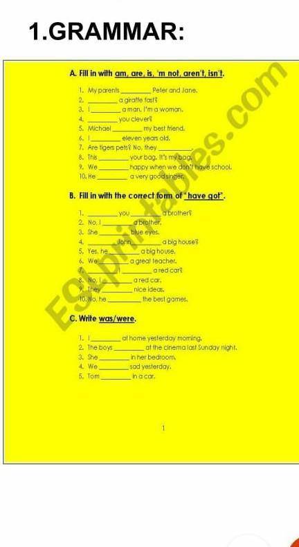 A. Fill in with am, are is m not, aren't, isn't. 1. My parents Pelet and Jan2 3.a grafted fat aman.