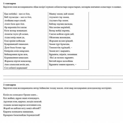 1-тапсырма Берілген өлең жолдарындағы ойды қазіргі күнмен сабақтастыра қарастырып, мазмұны жағынан с