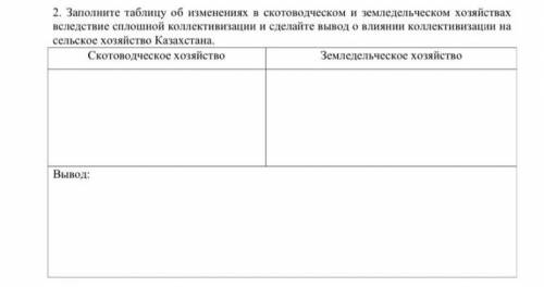 Заполните таблицу об изменениях в скотоводческом и земледельческом хозяйствах вследствие сплошной ко