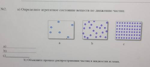 №2. а) Опредеште агрегатное состояние веществ по движению частиц.аba)b)с)b) Объясните процесс распро