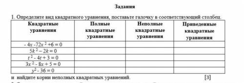 Определите квадратное уравнение поставьте галочку нужном столбце​