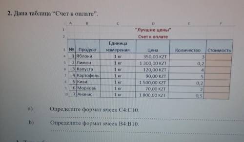 2. Дана таблица Счет к оплате”. BD1Лучшие ценыСчет к оплате2ЕдиницаизмеренияКоличествоСтоимость1