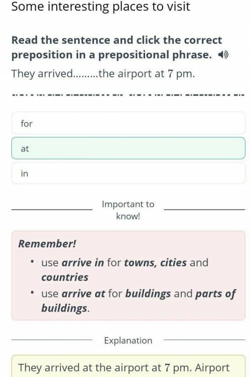 Some interesting places to visit Read the sentence and click the correct preposition in a prepositio