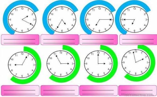 Look at the clocks and say what time it is.