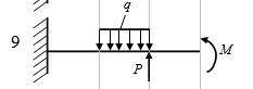 Найти реакцию опор балок B(m)=0.9 C(m)=1.3 F(m)=1.3 P(kh)=1.6 Q(kH/m)=1.6 M(KH*m)=2.8