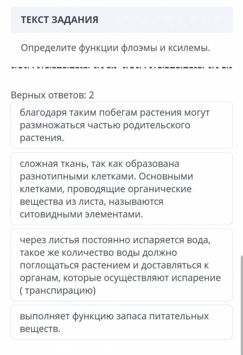 Определите функции флоэмы и ксилемы верных ответов 2​