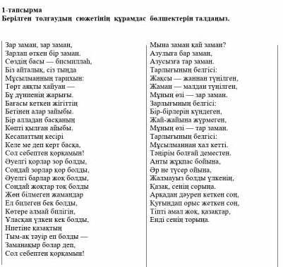 Берілген талғаудың сюжетін құрамдас бөлшектерін талдаңыз 1.басталуы 2.байланысы 3.шарықтау шегі 4.ши