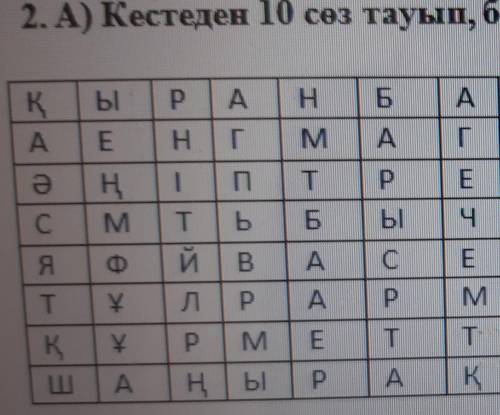 Дар-адалдықтың, достықтың символы. 2. А) Кестеден 10 сөз тауып, белгіле. (найди в таблице 10 слов и