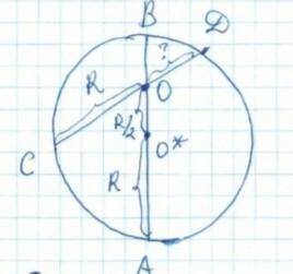 Пусть АВ диаметр окружности радиуса R с центром О*. Хорда СD проходит через точку О, лежащую на АВ,