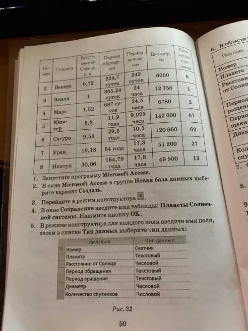 Сделайте задание по информатике С конструктора создайте файл базы данных Planets, содержащий таблицу