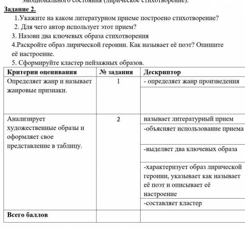 Задание 2. 1.Укажите на каком литературном приеме построено стихотворение? 2. Для чего автор использ