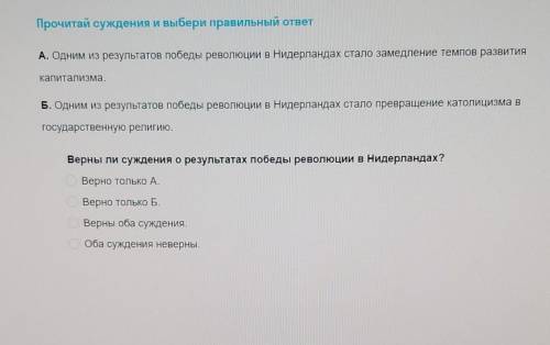 Верны ли суждения о результатах победы революции в Нидерландах?​