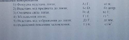 установіть відповідність між фізичними величинами їх позначеннями та одиницями вимірювання​