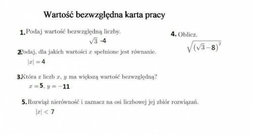 Wartość bezwzględna karta pracy dam 5 gwiazd na teraz ​