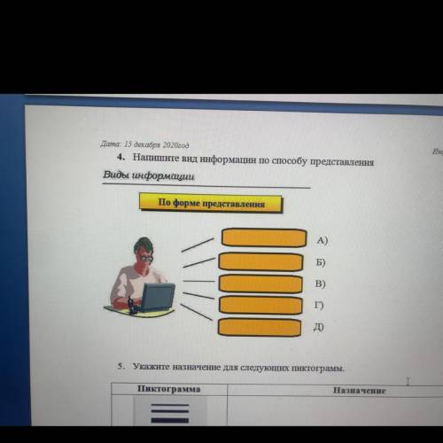 Информатика Дата: 15 декабря 2020год. 4. Напишите вид информации по представления Виды информации По