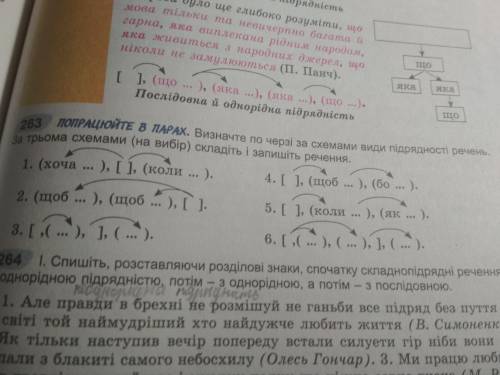 263.Визначте за схемами види підрятності речень.За трьома схемами складіть і запишіть речення.