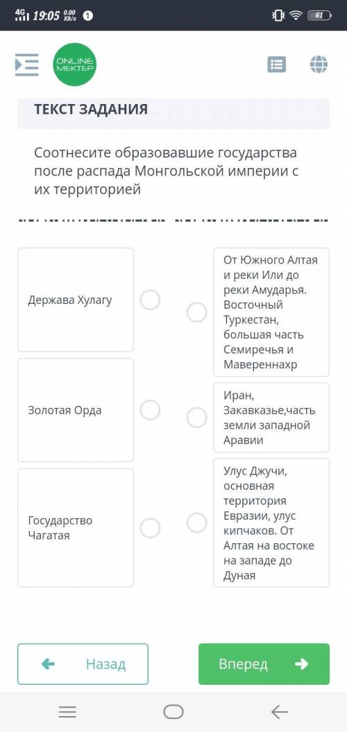 Соотнесите после распада их территорией образовавшие государства Монгольской империи с От Южного Алт