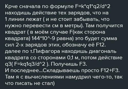 Точечные заряженные частицы q1 = q3 = 20 нКл, q2 = q4 = –20 нКл установлены в вершинах квадрата, сто