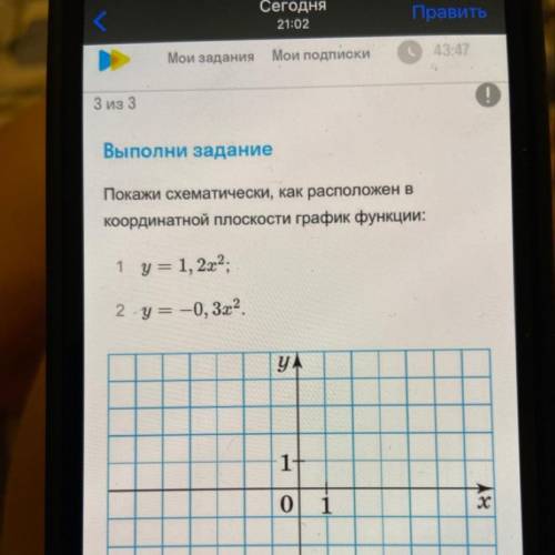 Выполни задание Покажи схематически, как расположен в координатной плоскости график функции: 1 y = 1