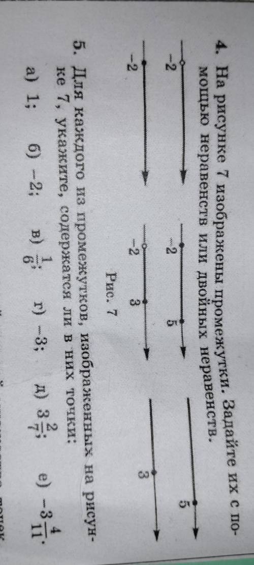 Для каждого из промежутков, изображеных на рисунке 7, укажите, содержаться ли в них точки: ( )