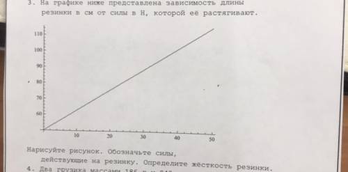 3. На графике ниже представлена зависимость длины резинки в см от силы в Н, которой её растягивают.