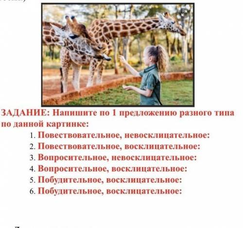 ЗАДАНИЕ: Напишите по 1 предложению разного типа по данной картинке: Повествовательное, невосклицател