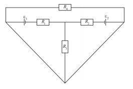 В электрическую цепь включены четыре резистора сопротивлением 1 кОм каждое и источники, ЭДС которых