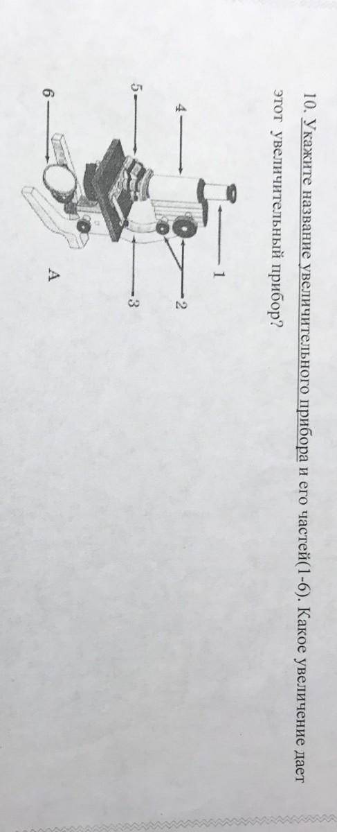 Укажите названия увеличительного прибора, и его частей (1-6). Какое увеличение даст этот увеличитель