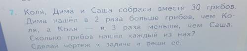 7. Коля, Дима и Саша собрали вместе 30 грибов. Дима нашёл в 2 раза больше грибов, чем Ко-ЛЯ,a Коляв