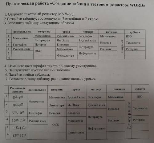 ПРАКТИЧЕСКАЯ РАБОТА СОЗДАНИЕ ТАБЛИЦ В РЕДАКТОРЕ WORD
