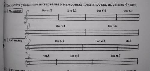 Постройте указанные интервалы в мажорных тональ, имеющих 4 знака . Решите всё я ( т - т )