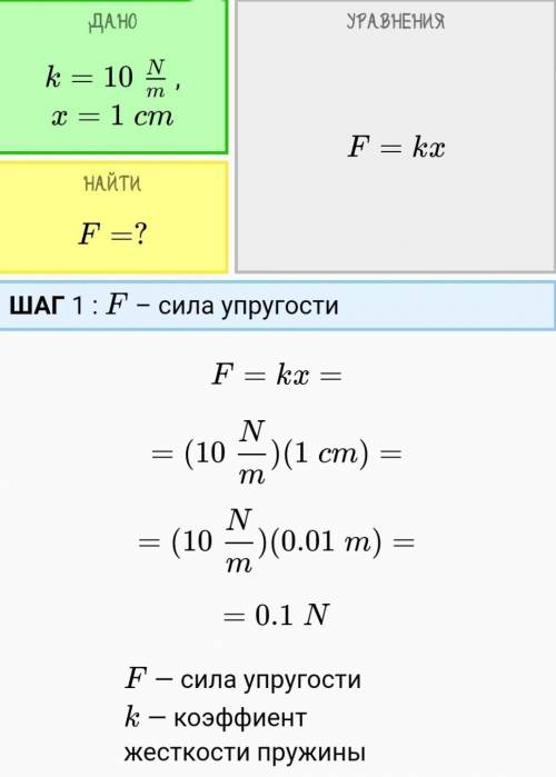 Найдите силу при которой можно растянуть пружину на 1 см, если коэффицент жоскости равен