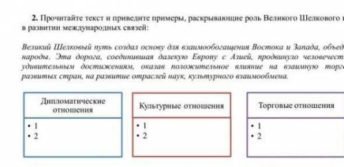 2 Прочитайте текст и превидите примеры, раскырывающие роль Великого Шолкового пути в развитии междун