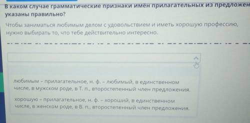 в каком случае грамматические признаки имен прилогательных из предлжения указаны правильно чтобы зан