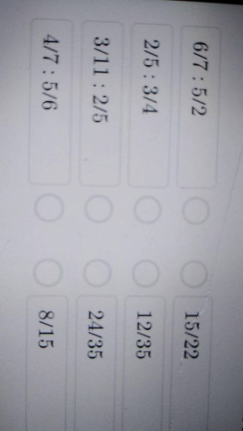 Выполни соответствие 6/7 : 5/215/222/5 : 3/412/353711:2524/354/7:5/6о C8/15​